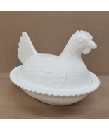 Vtg Indiana White Milk Glass Hen on Nest Covered Dish Candy Bowl 5&quot;x7”x5... - $19.34