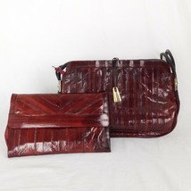 Set of 2 Burgundy Red Eel Skin Purse Clutch Handbag Wallet Vintage Made in Korea - £31.12 GBP