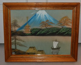 Vintage Oriental (Japanese?) Silk Screen print.  SHIP VOLCANO - $65.44