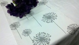 TABLE RUNNER DANDELIONS Gray flower dandelions on white, grey wedding, b... - $19.00