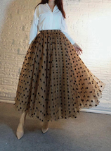 Caramel Polka Dot Tulle Skirt Outfit Women Custom Plus Size Fluffy Tulle Skirt