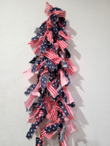 Memorial Day Patriotic 4th of July Stars Stripes Rag Garland 6FT Red Blue - £17.37 GBP