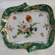Herloom By Toyo Porcelain Tray Multicolor Flowers Green Edge W/Gold Guil... - $13.43