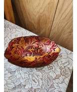 Vtg Arda Glass Bowl Hand Painted Red Gold Paisley Glossy Top Textured Bo... - $39.99