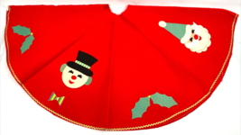 Vintage Felt Christmas Tree Skirt Red Applique Santa Snowman Gold Rick R... - £25.10 GBP