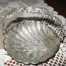 Silver Basket-Textured, Footed Shell Bowl-Pierced Floral Handle - $10.00
