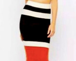 Black Ivory Orange Colorblock Knee Length Pencil Skirt Stretch Small NEW - $15.31