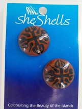 She Shells Black Wood Post Earrings Painted Brown And Black Hawaiian Fashion - $14.99