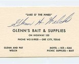 Glenn&#39;s Bait &amp; Supplies Ore City Texas Business Card Signed Glenn Welch  - $17.82