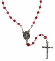 MIRACULOUS MEDAL CRUCIFIX ROSARY WITH RED GLASS BEADS IN LEAD FREE PEWTER - $29.99