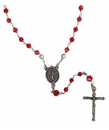MIRACULOUS MEDAL CRUCIFIX ROSARY WITH RED GLASS BEADS IN LEAD FREE PEWTER - $41.10 CAD