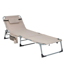 5-position Outdoor Folding Chaise Lounge Chair-Beige - Color: Beige - $133.76