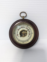 Vintage Wood And Brass Small Round Barometer MCM Decor - $23.64