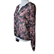 Maurices Sheer Zip Front Long Sleeve Cover Up Black Pink Floral Rose Women Large - £6.75 GBP