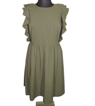 Eloquii Women&#39;s Olive Ruffled Cotton Blend Fit And Flare Midi Dress Plus Size 18 - $29.99