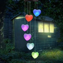 Sweet Hanging Hearts Solar Wind Chimes for Outside Color Changing Led Wi... - $33.80