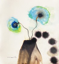 Tonito Original Handmade painting on real CANVAS. Blue flower. Watch my clips!!! - £75.76 GBP
