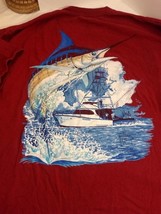 Men&#39;s Guy Harvey Maroon Marlin Boat Back Print Short Sleeve T-Shirt Size... - £13.93 GBP