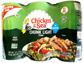 Chicken of the Sea Chunk Light Wild Caught Tuna in Water 12 x 7 Oz EXP 0... - $28.01