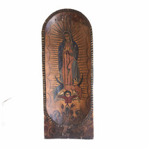 Vintage Hand Painted Religious Madonna Angel Wooden Carved Plaque Primitive 24&quot; - £55.41 GBP