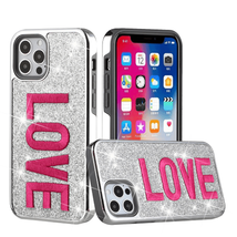 LOVE Embroidery Glitter Chrome Hybrid Case for iPhone 12/12 Pro 6.1&quot; SILVER - £6.84 GBP