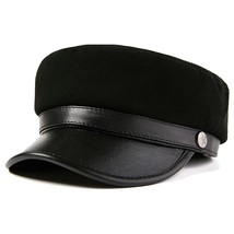 Leather Men Military Hat Autumn Sheepskin Sailor Hat For Women Travel Student Ha - £75.69 GBP