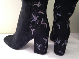 NEW Kenneth Cole New York Black Suede Leather Claire Embroidered Tall Boots 7.5 - £81.03 GBP