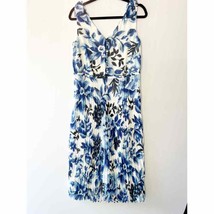Talbots Womens Water Color Bloom Pleated Fit &amp; Flare Dress Blue White Size 6 - £27.16 GBP