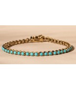 18K Lab Turquiose Tennis Bracelet Silver Gold Anniversary Wedding Gift F... - $217.46 CAD+