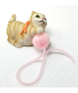 Kitten Playing with Yarn Figurine Brown Striped Green Eyes Ceramic Small... - £14.90 GBP