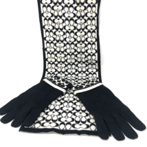 Coach Signature Logo Merino Wool Knit Scarf &amp; Gloves Set Black White READ - £23.72 GBP