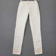 Gymboree Girls Jeans Size 14 White Pink Accent Super Skinny Raw Hem Adjust Waist - £10.82 GBP