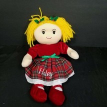 Holiday Christmas Rag Doll Blond Haley Red Green Plaid Dress Plush 16&quot; Mistletoe - £15.56 GBP