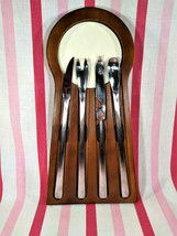 Neat Mid Century 5pc Foreign Stainless Keyhole Bar Set Cutting Board &amp; Utensils - £18.87 GBP