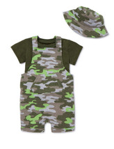 Wonder Nation Baby Boys T-shirt, Overalls &amp; Sun Hat, 3-Piece Outfit Set Camo - £12.56 GBP