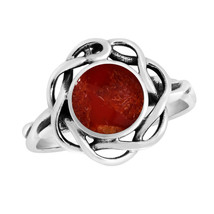 Timeless Infinity Celtic Knot Round Red Coral Sterling Silver Ring-7 - £14.39 GBP