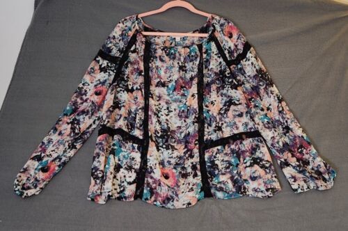 BOUTIQUE Women&#39;s Plus Sz 2X Floral Chiffon Semi-Sheer 3/4 Sleeve Lace De... - $12.95