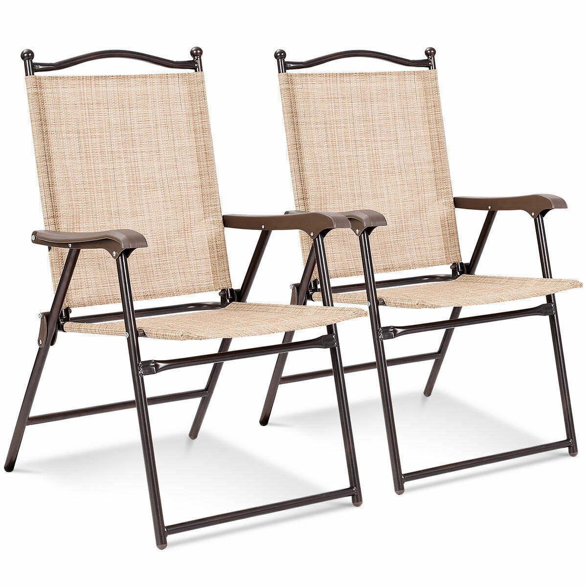 Set Of 2 Patio Folding Sling Back Chairs Camping Deck Garden Beach Yellow