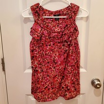 Ann Taylor Sleeveless Blouse with Ruffles, Petite 14P, Red Orange Abstract - £12.59 GBP