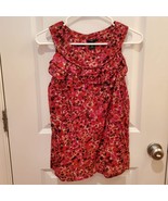 Ann Taylor Sleeveless Blouse with Ruffles, Petite 14P, Red Orange Abstract - £12.86 GBP