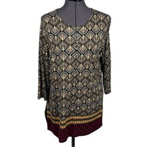 J. Jill Women&#39;s Black/Brown Print Top Tunic 3/4-Sleeve Scoop-Neck Size S - $369.07 MXN