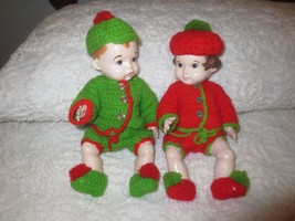 1974 By Ron Molds Brother &amp; Sister 10&quot;+ Dolls With Knitted Christmas Outfits - $29.70