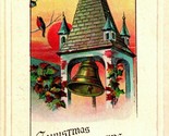 Church Steeple Bell Holly Christmas Poem Sunset Embossed 1910s DB Postcard - $3.91
