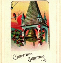 Church Steeple Bell Holly Christmas Poem Sunset Embossed 1910s DB Postcard - £3.07 GBP