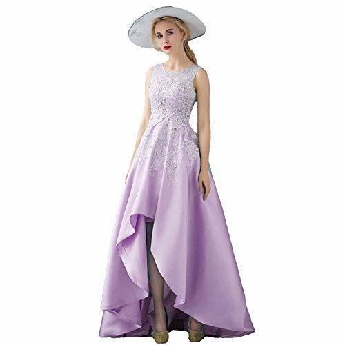 Women Beaded Lace High Low Sheer Top Prom Homecoming Formal Dress Lilac US 6