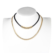 Layered Jet Black and Gold Tone Choker & Necklace Combination - £24.04 GBP