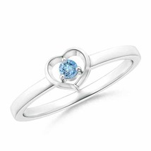 ANGARA 2.5mm Natural Aquamarine Open Heart Promise Ring in Sterling Silver - £145.84 GBP+
