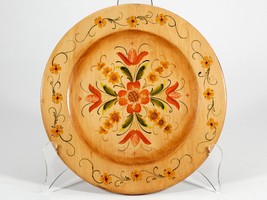 Vintage Large Hand Painted Round Wood Tray - Folk Art Design Platter - £14.99 GBP
