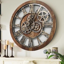 Wall clock 24 inches with real moving gears Vintage Brown - £181.91 GBP