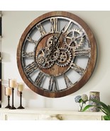 Wall clock 24 inches with real moving gears Vintage Brown - £183.05 GBP